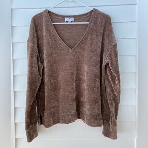 Socialite | Chenille V-Neck Sweater Brown Size Large